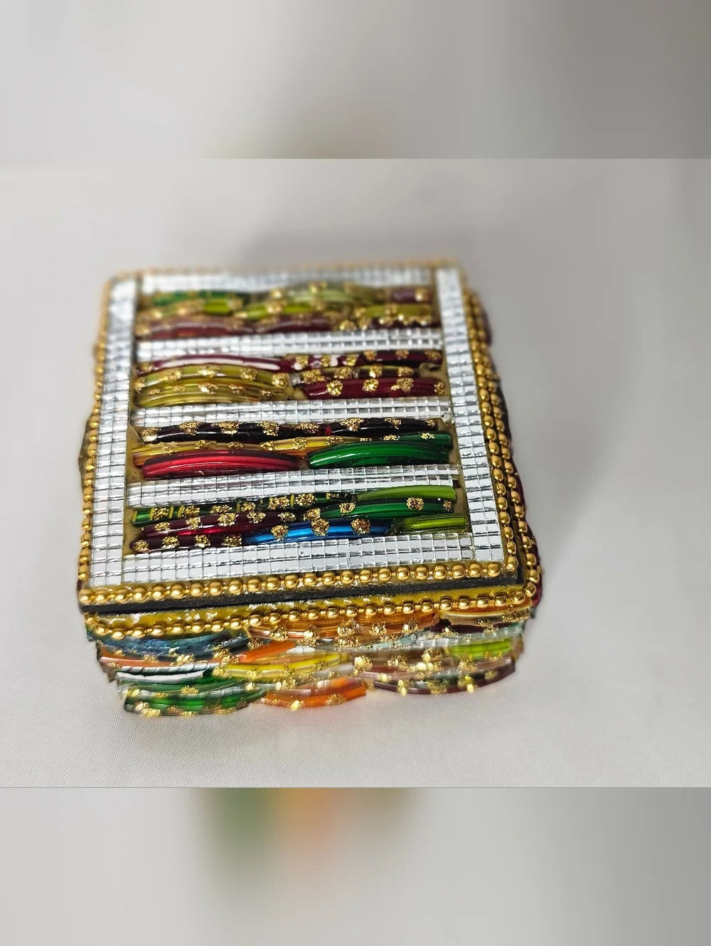 Two's Company Mosaic Glass Bangle Jewelry Box Multi-Color India Handmade 3x3